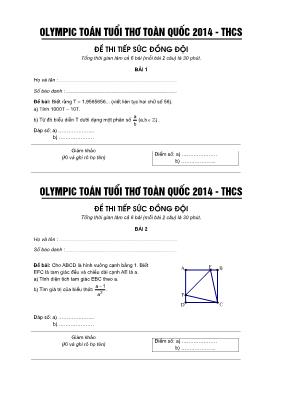 Olympic Toán tuổi thơ toàn quốc 2014 - THCS